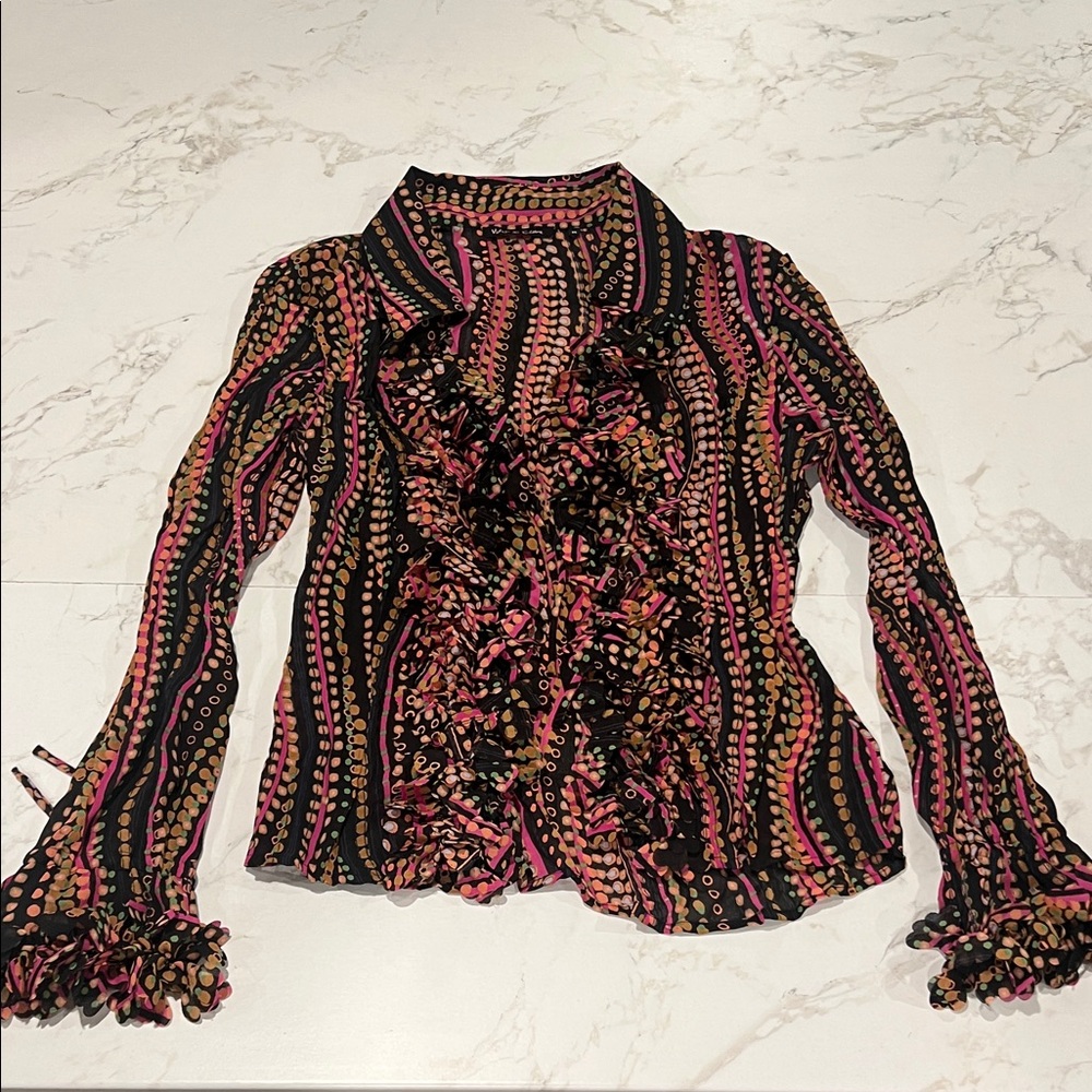 Violet & Claire Black and Pink Ruffled Blouse
